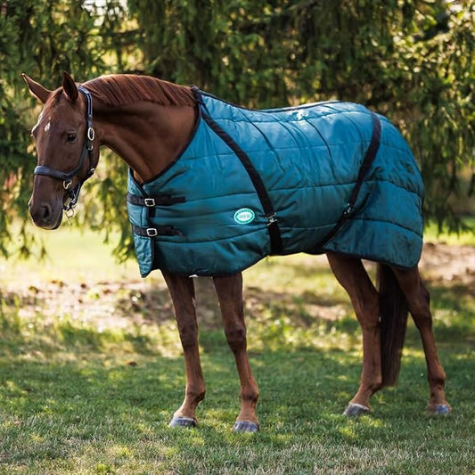 Country Pride Sentinel Channel Quilt Horse Stable Blanket, Midweight Open Front, 420D Nylon Outer Shell, 250g Poly-Fill Insulation, Wither Protection, Adjustable Leg Straps, Bias Surcingle (74,Green)