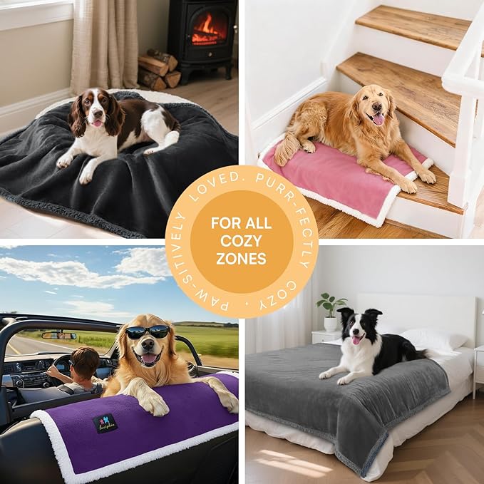 Luciphia Waterproof Bed Blanket Washable,Soft Sherpa Fleece Puppy Reversible Throw Blankets for Small Dog Cat,Furniture Cover Protector Couch Bed from Liquid Pee and Pet Fur, Pink White, 40" x 28"