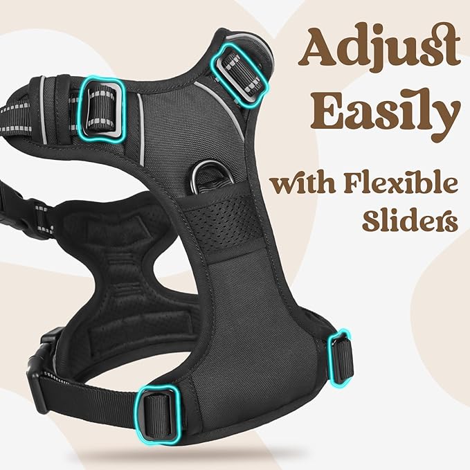 rabbitgoo Dog Harness Small Sized, No Pull Pet Harness with 3 Buckles, Adjustable Soft Padded Vest with Control Handle, Walking Reflective Pet Vest for Small Dogs, Black, S
