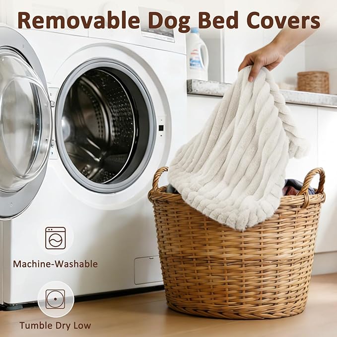 Dog Beds for Small Dogs, Flat Pet Beds with Removable Washable Cover, Pet Mat Cute Dog Crate Bed Thick Shredded Chopped Crate Foam & Anti Slip Bottom for Indoor, 23"x18"x3" Cream