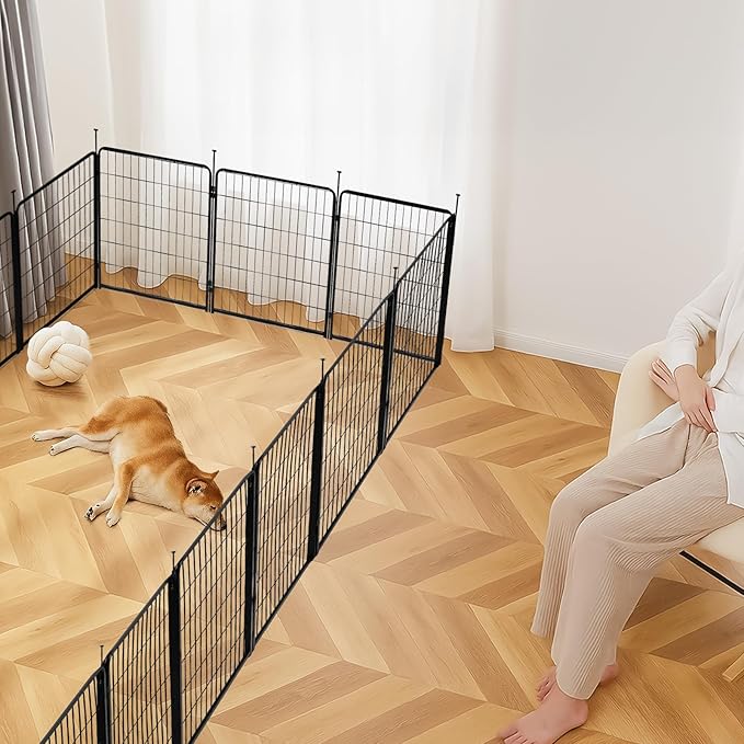 Amazon Basics Dog Playpen, 16 Panels Metal Fence with Door, Foldable for Indoor and Outdoor Use, Suitable for Small to Medium Sized Dogs, 36 Inch Height, Black