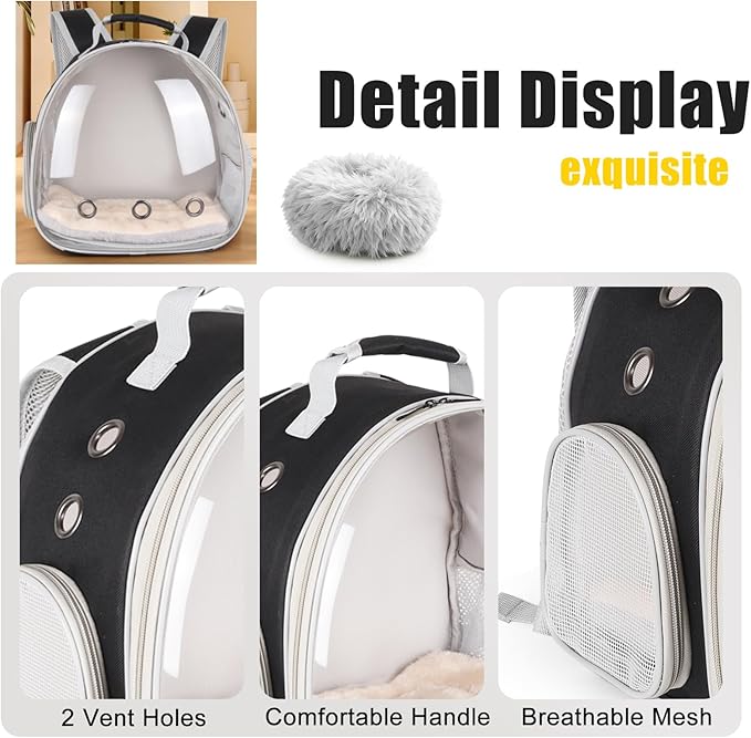 2-Pack Guinea Pig Backpack and Burrowing Bed, Portable Small Animal Cage with Bubble Clear Window, Plush and Fluffy Hideaway Pet Bed for Piggies, Hamster