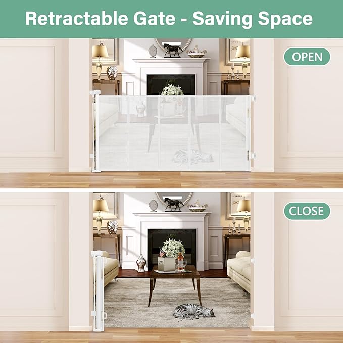 Reinforced 26 Inch Tall Retractable Baby Gates to Step Over 55" Wide Small Outdoor Retractable Child Gates for Doorways Short Retractable Dog Gates for Baby Indoor Retractable Stairs Gate for Kids