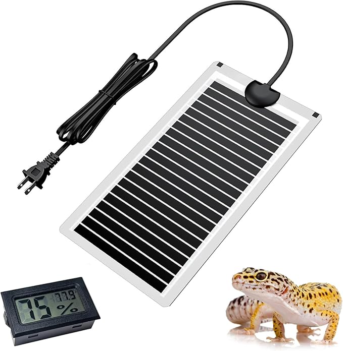Hamiledyi Reptile Heat Pad Heating Pad Under Tank Hermit Crab Heater Hygrometer Thermometer Heat Mat for Lizard Snake Gecko Turtle Frog Spiders (7W)