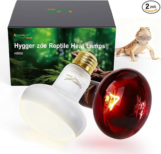Reptile Heat Lamp Bulbs, 2 Pack 75W Reptile Heat Bulbs UVA Daylight Basking Bulb and Infrared Heat Lamp Red Night Light Bulb Combo for Bearded Dragon Chameleon Turtle Snake Gecko Lizard Chicken Tank