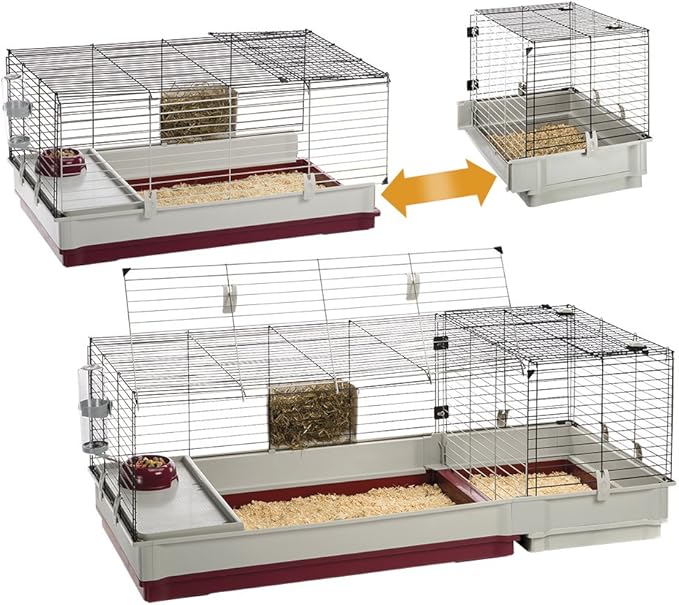 Ferplast Krolik XXL Rabbit Cage w/Wire Extension | Rabbit Cage Includes All Accessories & Measures 63.8L x 23.62W x 19.68H Inches | 1-Year Warranty