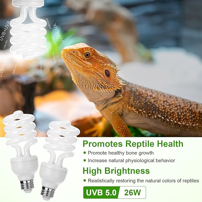Reginary 4 Pcs UVB Reptile Light 5.0 26W Tropical and Sub-Tropical UVA UVB Bulb Compact Fluorescent Lamp Tropical Terrarium Lamp for Chameleons, Lizards, Tortoises, Snakes, Iguanas & Turtles