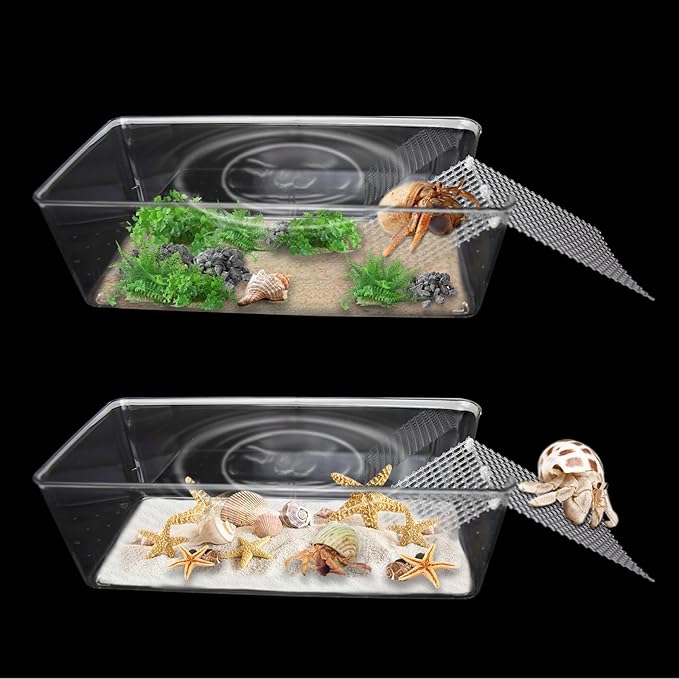 2 Packs Large Hermit Crab Pool - Ideal Hermit Crab Tank Combination - Pool with Cuttable Climbing Ramp