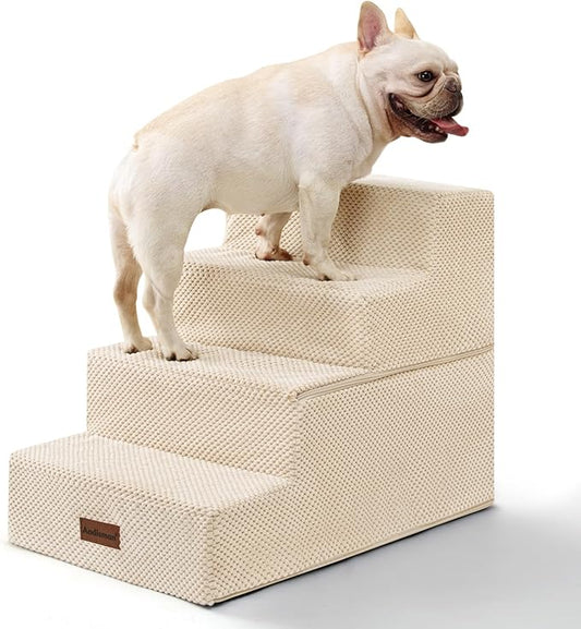 Aodisman Dog Stairs for Bed 18.5" H, 4-Step Dog Steps for Small Dogs and Cats, Indoor Non-Slip Balanced Pet Stairs are Suitable for Puppy, Older Cat,Beige