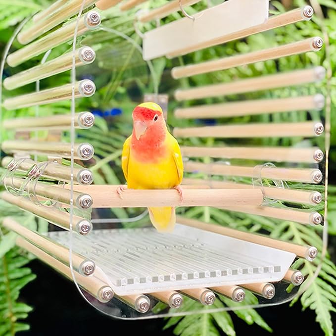 Bird Cage Lightweight Bird Carrier Acrylic Bird Travel Cage with Feeding Cups Transparent Breathable Bird Parrot Carrier for Indoor Outdoor Birdcage,