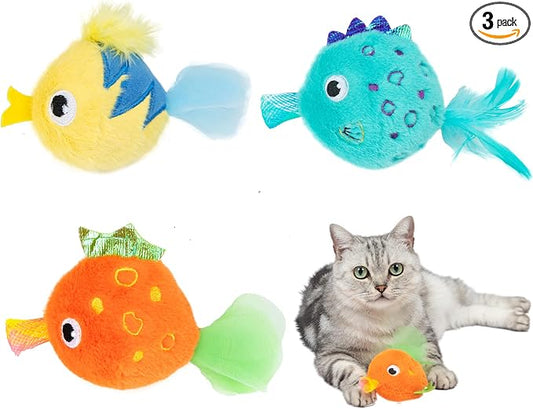 Best Pet Supplies Catify Interactive Cat Toy with Catnip - Fluffy Fish Set by BestPetSuppliesLLC