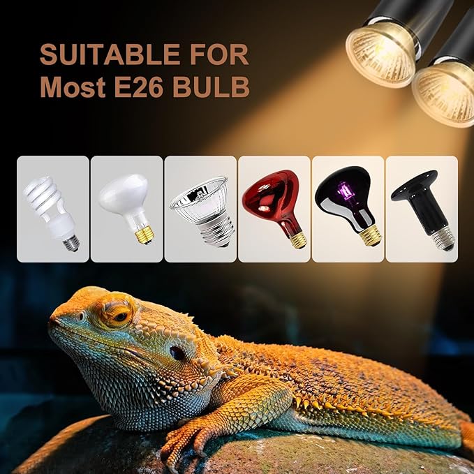 Turtle Heat Lamp for Reptile,UVA Light for Turtle,Bearded Dragon Basking Light Bulbs,Dimmable 360°Gooseneck Heating Lamp,with E26 Bulb (25W*2，50W*2)
