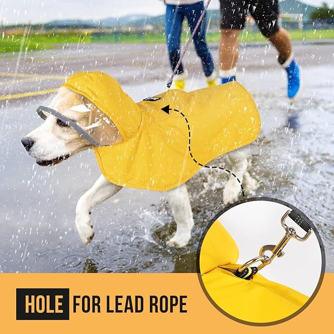Lukovee Dog Raincoat, Adjustable Dog Rain Jacket with Clear Hooded Double Layer for Large Medium Small Dogs Puppies, Waterproof Rain Coat Poncho with Reflective Storage Pocket & Rim (Yellow, L)