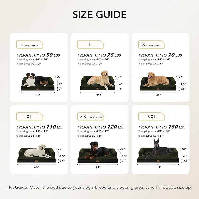 Orthopedic Dog Beds for Large Sized Dogs, Waterproof Egg Crate Foam Medium Dog Couch Beds for Crate 35x22Inch, Washable Pet Beds with Removable Cover and Nonskid Bottom, Olive Green
