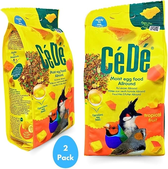 Cédé Eggfood Moist Allround Tropical Fruit 400g – 2 Pack of Daily Diet Bird Food for Cockatiel, Canaries, Finches, Lovebird and Exotic Birds, Protein-rich Bird Supplement, Added Vitamins & Minerals