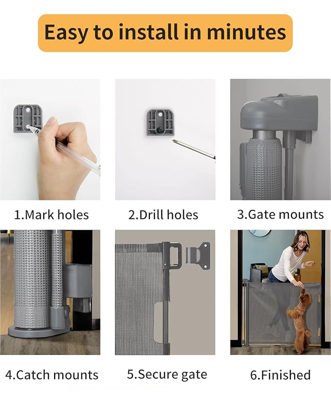 AOURMKOOP Retractable Baby Gate,Mesh Baby Gate or Mesh Dog Gate,33" Tall,Extends up to 55" Wide,Child Safety Gate for Doorways, Stairs, Hallways, Indoor/Outdoor（Grey,33"x55"