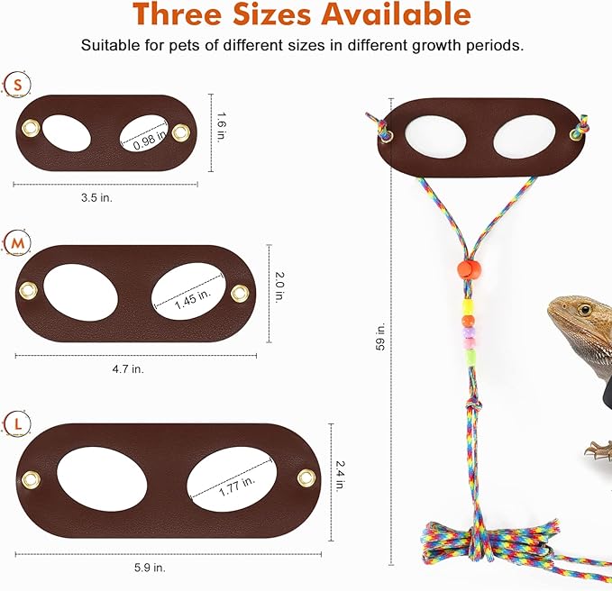 LIKZINWA Bearded Dragon Lizard Leash Harness,4 Size Pack Adjustable Small Animal Harness for Reptile and Small pet (Brown)