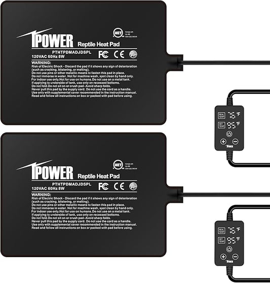 iPower 6 by 8 Inch 8W Reptile Heating Pad with Adjustable Thermostat, Under Tank Warmer Terrarium Heat Mat for Turtles/Snakes/Lizards/Frogs, 2 Pack