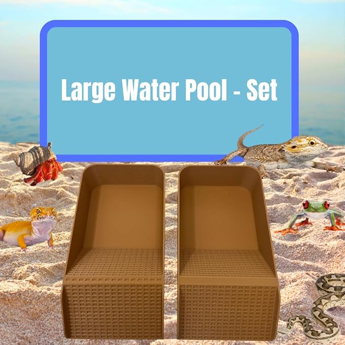 Hermit Crab, Lizard, Turtle, Amphibian XL Watering Pool | Platform Pool Accessory with Access Ramp for Pet Habitats | 9.75" x 5" | Made in USA (X-Large) (Salt + Fresh, Tan)
