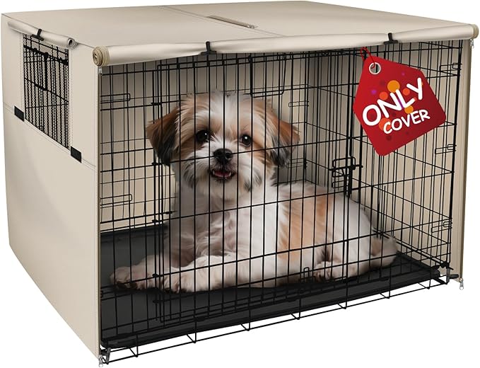 Explore Land Dog Crate Cover Heavy Duty Polyester Pet Kennel Sunshade Universal Fit for 18 inches Wire Cage (Tan)