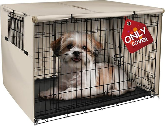Explore Land Dog Crate Cover Heavy Duty Polyester Pet Kennel Sunshade Universal Fit for 18 inches Wire Cage (Tan)