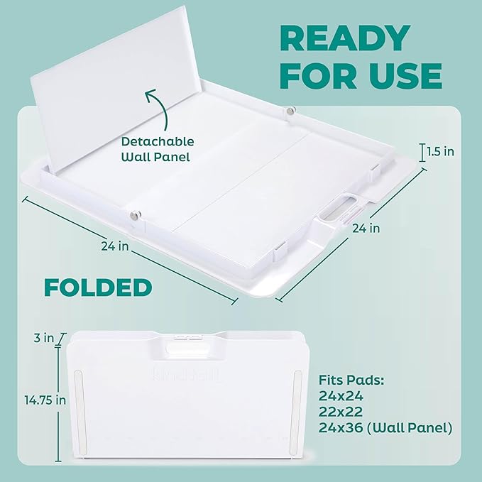 KindTail Pee PAWD - Holds Standard 24" x 24" Potty Pads - Leakproof Tray with Non-Slip Bottom, 1.5" Raised Edge & Modular Side Panel - Easy-to-Clean Plastic - Foldable Design - Handle for Travel