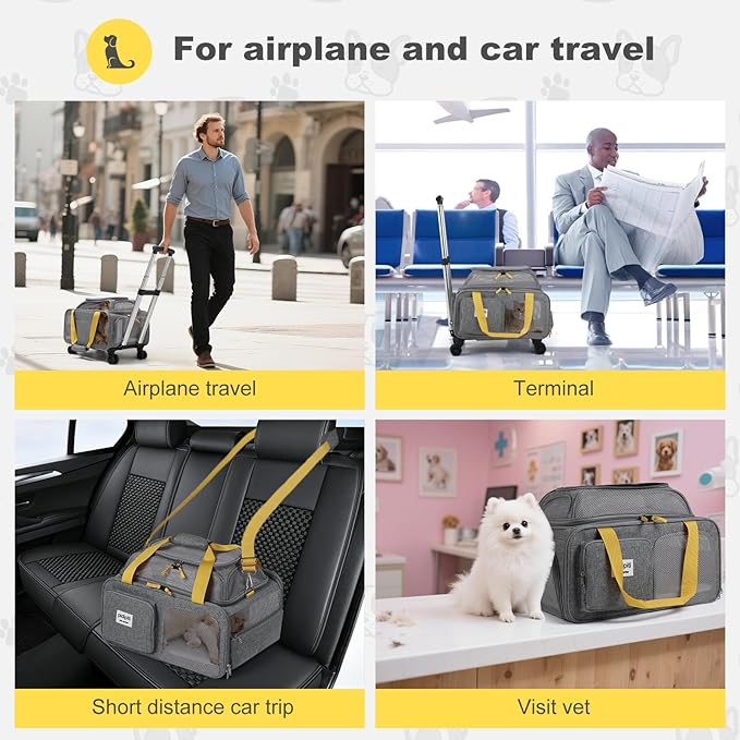 pidipiti 18x13.5x9 TSA Approved top Expandable Rolling pet Carrier for Small Dog Puppy cat up to 8 lbs and 17'' in,Soft Sided for Spirit Southwest Airline,with 4 Wheels and 2 Pockets(Grey).