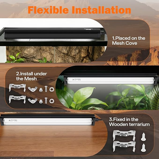 T5 UVB Reptile Light Fixture Combo Kit 24W: 10.0 UVB Light for Reptiles Terrarium Hood Comes with Ho UVB Lamp, 22'' Linear UVB Light Bar for Desert Bearded Dragon,Turtle,Gecko - UV Sensor Test Card