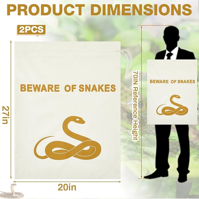 2 Pcs Snake Reptile Bag with Drawstring 20 x 28 Inch Snake Hunting Sack Pouches with Sewn Bottom Corners for Capturing Moving Transporting Hunting Catching Reptile Small Animal