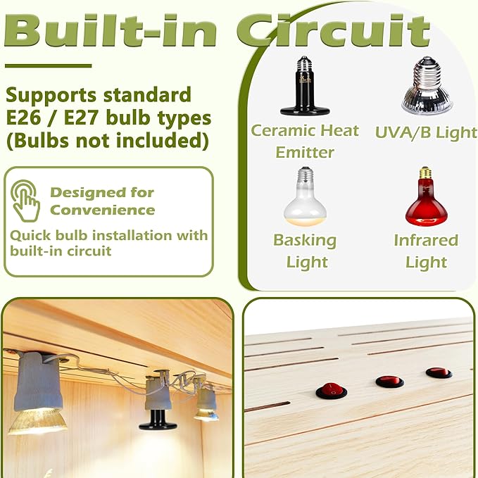 PROLEE Bearded Dragon Tank, Up to 81Gallon Reptile Enclosure, Tempered Glass Lizard Tank, Bearded Dragon Enclosure with Built-in Lamp Fixture for Chameleon (Wooden Roof, 68Gallons,40x19.5x19.5 Inch)