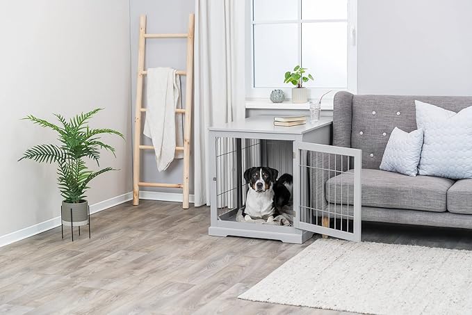 Trixie 38.7" Indoor Dog Crate, Wooden Crate Table for Dogs Up to 66 lb, Large Dog Kennel, Perfect in Any Room, Gray