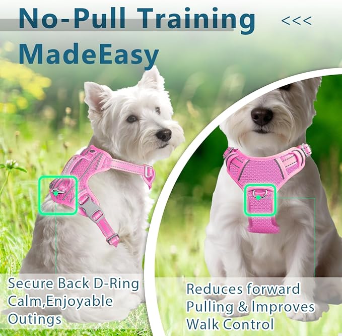 BARKBAY Dog Harness No Pull with ID Tag Pocket - Heavy Duty, Reflective, Easy Control for Large Dogs(Pink,S)