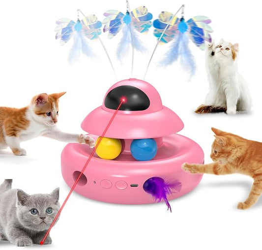 MOHAYA Automatic Cat Toys,4-in-1 InteractiveCat Toys for Bored Indoor Adult Cats, Electric Flying Butterfly,Rechargeable Moving Ambush Feather,Pink Kitter Toy Track Balls by Unknown