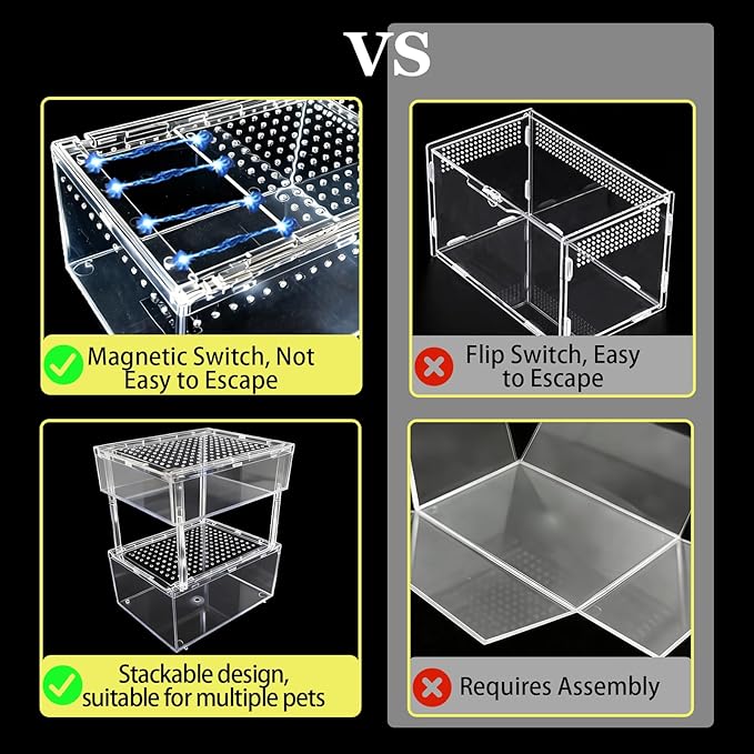 Reptile Terrarium Gecko Tank Tarantula Enclosure Acrylic Spider Terrarium Hermit Crab Tank for Scorpion Insect Isopods Invertebrates Insect (Small)