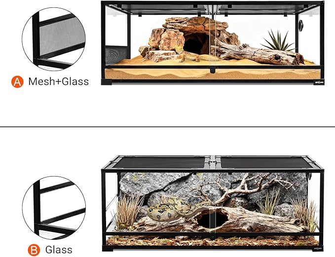 REPTI ZOO 85 Gallon Glass Reptile Terrarium 48" x 24" x 18", 2 in 1 Detachable Terrarium with Double Hinge Door & Top Screen Ventilation, Reptile Habitat Tank for Bearded Dragon, Ball Python, Gecko