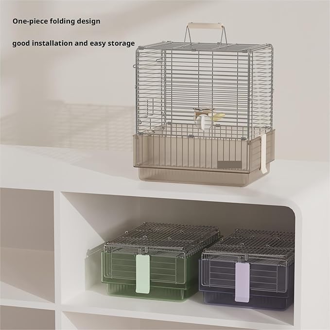 Bird Cage Parrot Cage Stainless Steel Folding Bird Travel Carrier Cage for Parrots Conures with Stand Flight Birdcage(Green)