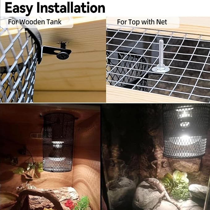 kathson 2 Pcs Reptile Heat Lamp Guard,Reptile Anti-Scald Mesh Cage Guard Lampshade,150W Ceramic Heat Emitter Heat Lamp Shade Fixture for Snake Lizard Turtle Frog,Without Bulb