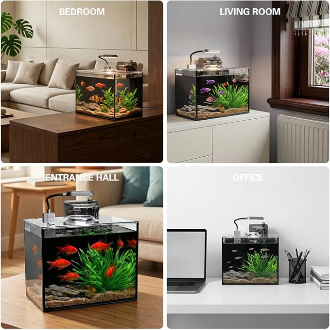Betta Fish Tank,Aquarium Starter kit,1.8 Gallon Fish Tank Kit,Small Aquarium,Small Fish Tank,Ultra-Clear Nano Aquarium with Light,Filter,Cobblestone,Sand and Artificial Plants