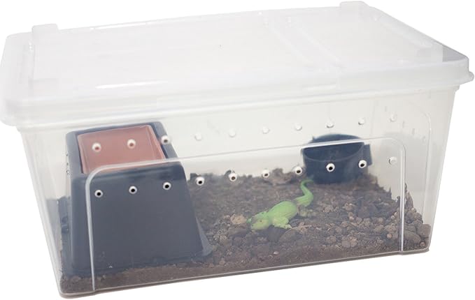 OMEM Portable Reptile Terrarium Habitat for Mini Pet Houses Breathable Holes Stackable Container (2PCS-L)