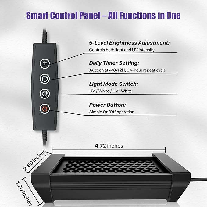 5" Aluminum UVB 10.0 LED Reptile Light Bar with Timer & Dimmer, Ultra-Slim Metal UVB/UVA Lamp for Terrariums – Even Light Output, Long Lifespan, Ideal for Bearded Dragons, Turtles & Lizards