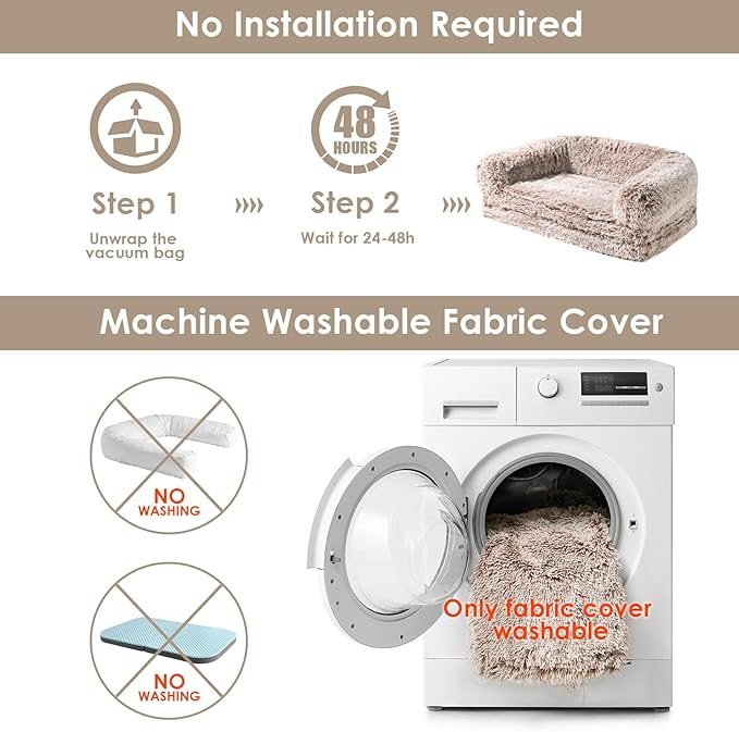 EHEYCIGA Foldable Human Dog Bed, 72"x44"x11" Orthopedic Memory Foam Human Sized Dog Bed, Waterproof Pet Bed for People, Faux Fur Pet Couch for Adult with Non-Slip Bottom, Faded Brown