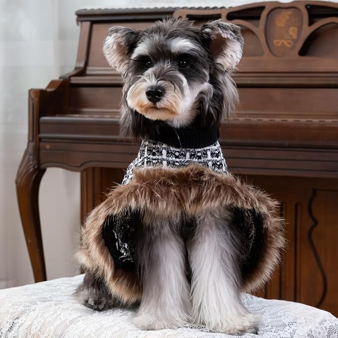 Dog Sweater Cloak, Pearl Cotton Bouclé Yarn Puppy Sweater, Cold Weather Coat Knitwear for Small Dogs, Classic Turtleneck Thick Dog Clothes with Thick Fluff DS95S
