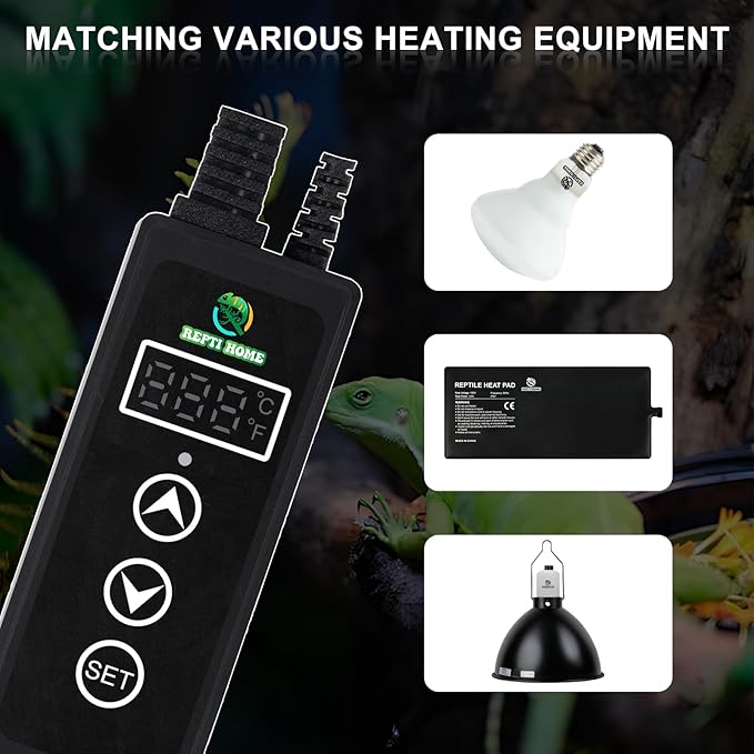 Reptile Dimming Thermostat, PID Thermostats for Reptile Tanks, Digital Thermostats for Reptile Heating Mat & Heaters, Breeding Incubation, Seed Germination (68-122°F/20-50℃)