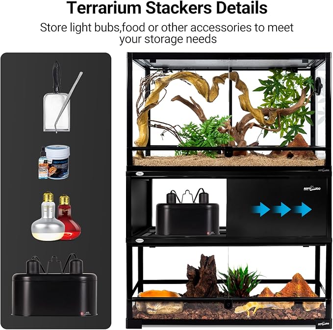 REPTI ZOO Space Saving Terrarium Stacker for 30" L X 12" W Reptile & Amphibian Enclosure, Sturdy Tank Stackers with, Metal Frame, Wood Panels, Sliding Door, Easy Assembly, Max 88 lbs Load Capacity