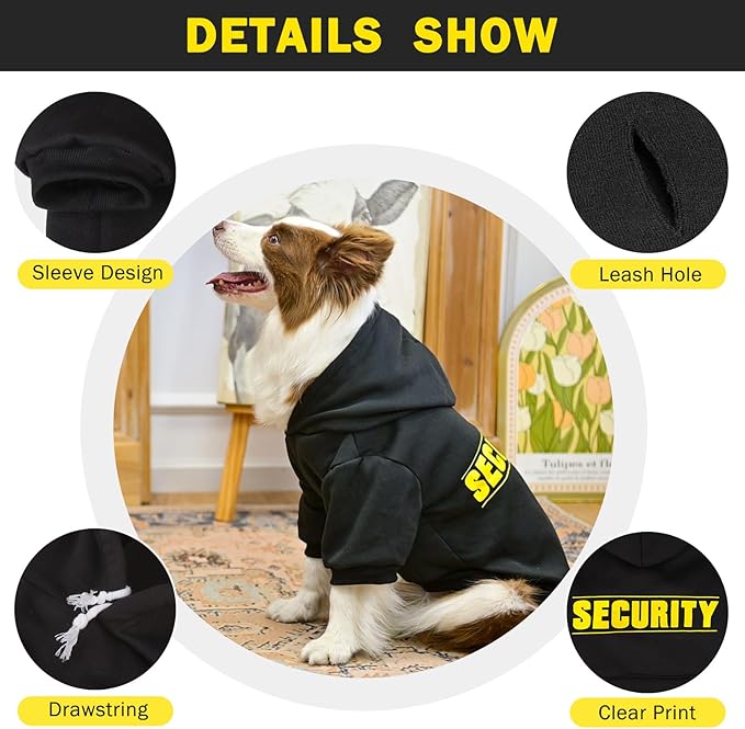 SCENEREAL Security Dog Hoodie Sweater - Brushed Fleece Dog Clothes with Hat, Warm Winter Coat for All Weather, XXL