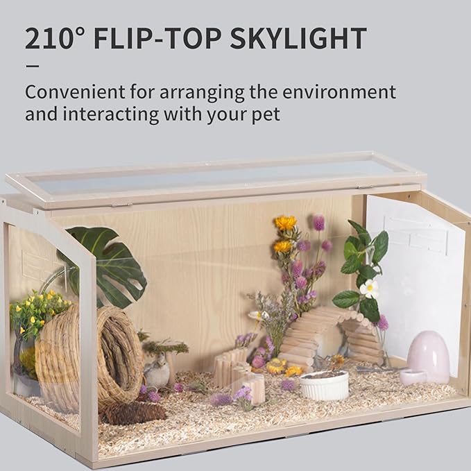 31.5 inch Wooden Hamster Cage, Large Habitat, Openable Top, Transparent Acrylic for Interior View, Ventilated, Easy to Clean, for Syrian Hamster, Dwarf Hamster, Gerbil, Other Small Pet Animals