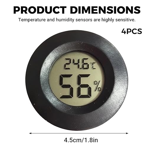 Reptile Tank Thermometer 4-Pack Reptile Thermometer and Humidity Gauge, Round LCD Digital Digital for Tank, Terrarium, Greenhouse