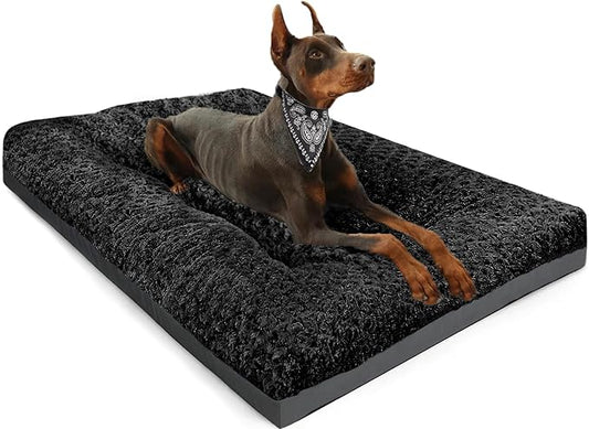 POCBLUE Extra Large Dog Bed, Washable XXL Plush Pet Mat for Crate/Cages, Non-Slip Pet Bed for Outdoor/Indoor/Car Use, Comfy & Soft Kennel Pad for Dogs Up to 110 lbs, 47"x29", Black