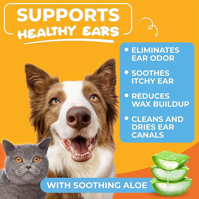 Paw Science Dog & Cat Ear Cleaner Wipes – Pet Finger Wipes for Cats & Dogs – Cleaning, Soothing, & Deodorizing Itchy Ears – Ear Relief Solution Wash (Unscented)