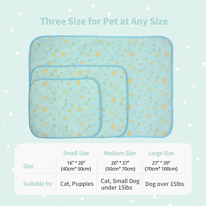 NWK Pet Cooling Mat -Q-Max>0.345 Ice Silk Cooling Mat for Dogs & Cats Portable & Washable Pet Cooling Blanket, Car Seats, Beds for Summer (Green Fruit, 20'' X 16'' X 0.3'')